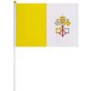 <font size=1>
<b>Bandera:</b> Vaticano.<br>
<b>Material de la Tela:</b> Poliéster.<br>
<b>Tamaño Extendida:</b> 14x21cm.<br>
<b>Colores:</b> Amarillo/Blanco.<br>
<b>Aplicaciones:</b> Es adecuado para plaza al aire libre, hotel, club, oficina, hogar, conferencias, decoración, eventos deportivos, escuelas, jardines, hogar, tiendas, etc.<br>
<b>Garantía:</b> Por defecto de fabricación sujeto a cláusulas VentDepot.<br>
<Font>