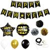 <FONT size=1>
<b>Producto:</b> Kit de Adornos.<br>
<b>Incluye:</b> 1 Juego de Banderines “Happy New Year” 49" Longitud, 9 Globos Redondos Negros #9, 9 Globos Redondos Dorados #9, 9 Globos Redondos Blancos #9, 2 Globos Redondos "Happy New Year" 18", 2 Globos de Estrella "Happy New Year" 18", 2 Pompones Negros 10", 2 Pompones Dorados 10", 2 Pompones Plateados 10", 1 Cinta Blanca para Globos 10 Metros, 1 Cinta Negra para Globos 10 Metros, 1 Popote.<br>
<b>Diseño:</b> Año Nuevo.<br>
<b>Material:</b> Látex, Papel, Plástico.<br>
<b>Color:</b> Multicolor.<br>
<b>Aplicaciones:</b> Ideal para adornar en hogar, colegios,
comercios, restaurantes, casas, oficinas en estas fiestas de
de año nuevo.<br>
<b>Garantía:</b> 1 año. <br>
</FONT>
