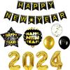 <FONT size=1>
<b>Producto:</b> Kit de Adornos.<br>
<b>Incluye:</b> 1 Juego de Banderines “Happy New Year” 49" Longitud, 8 Globos Redondos Negros #9, 8 Globos Redondos Dorados #9, 5 Globos Redondos Transparentes con Confeti Dorado #9, 2 Globos Redondos "Happy New Year" 18"ø, 2 Globos de Estrella "Happy New Year" 18", 1 Juego de Globos Dorados Numéricos "2024" 32".<br>
<b>Diseño:</b> Año Nuevo.<br>
<b>Material:</b> Látex, Aluminio, Papel.<br>
<b>Color:</b> Multicolor.<br>
<b>Aplicaciones:</b> Ideal para adornar en hogar, colegios,
comercios, restaurantes, casas, oficinas en estas fiestas de
de año nuevo.<br>
<b>Garantía:</b> 1 año. <br>
</FONT>