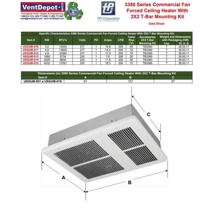 3380 Series Downflow Unit Heater Heaters Downflow Fan Forced 3380