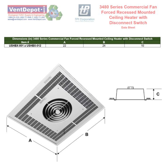 Down Flow Unit Heater Heaters Downflow Fan Forced 3480 Series